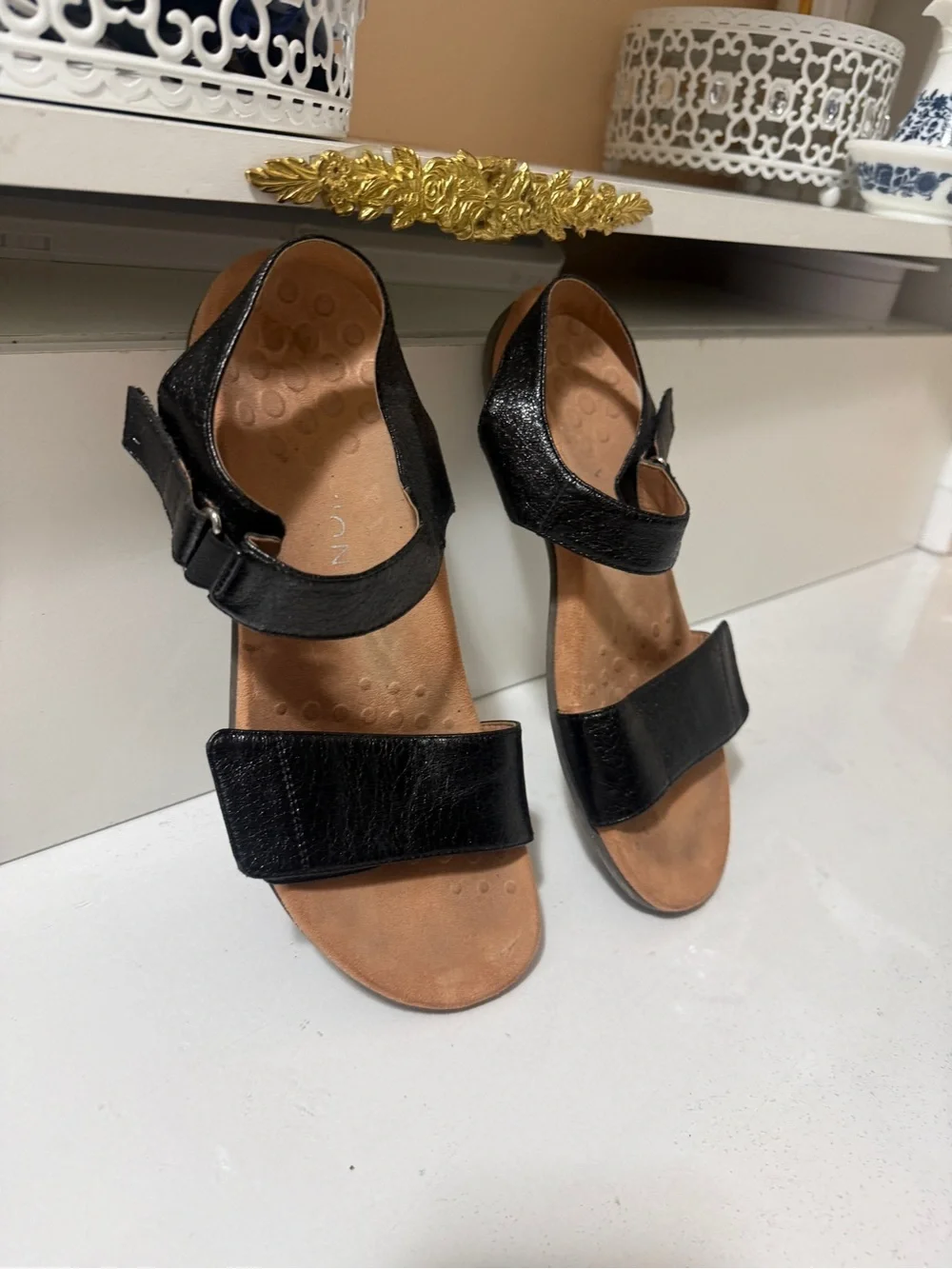 VIONIC Black Women's Comfort Sandals with Adjustable Ankle Strap